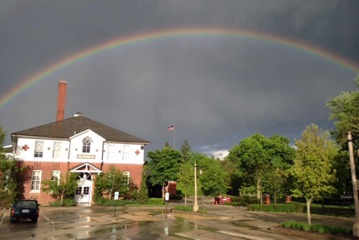 Rainbow over Gorton Center