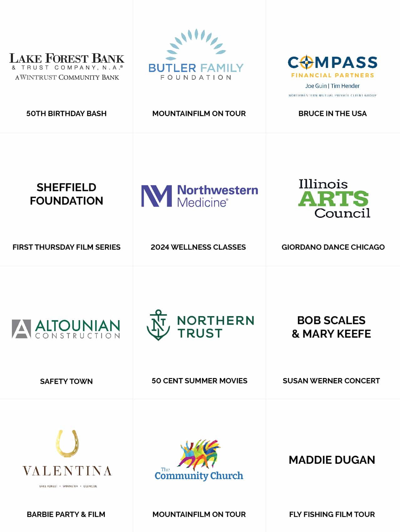 Logos for Gorton Center 2024 Sponsors