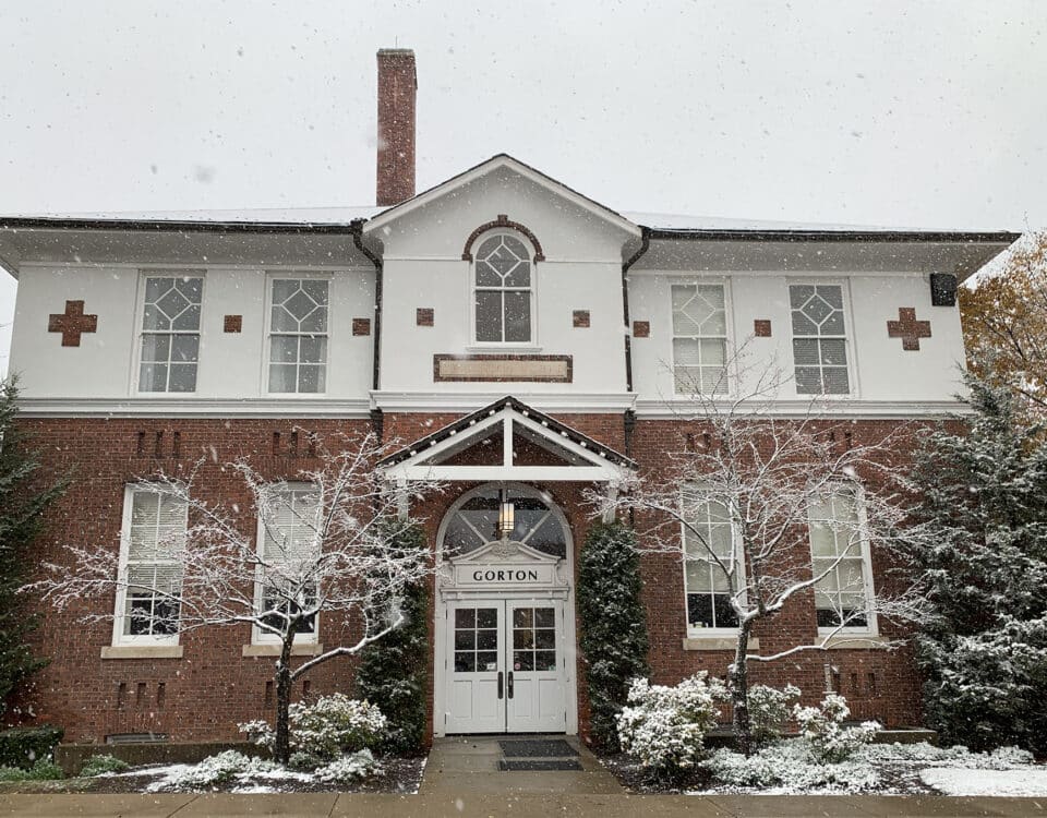 Gorton Center Building with snow
