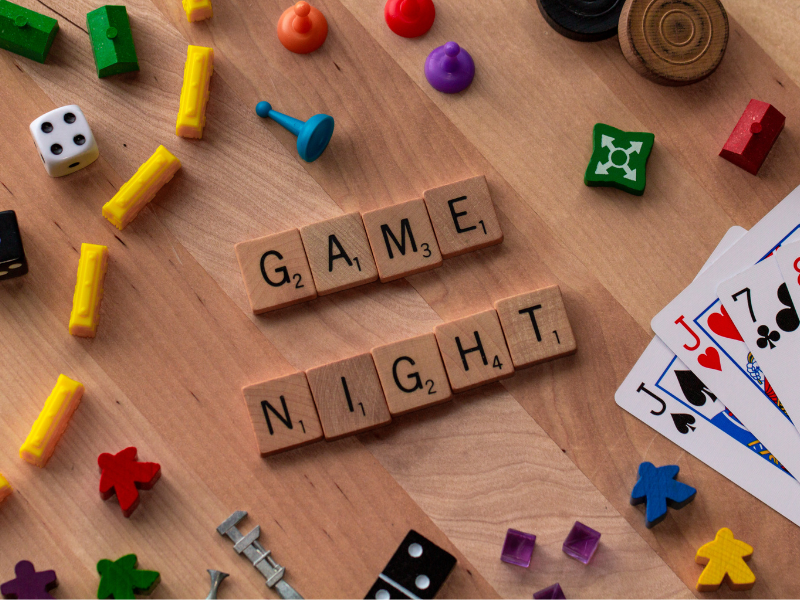 Game Night spelled out with Scrabble letters