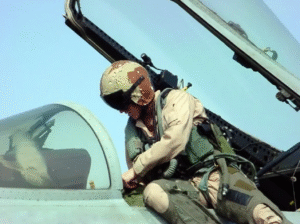 RebeccaCalder getting into a fighter jet