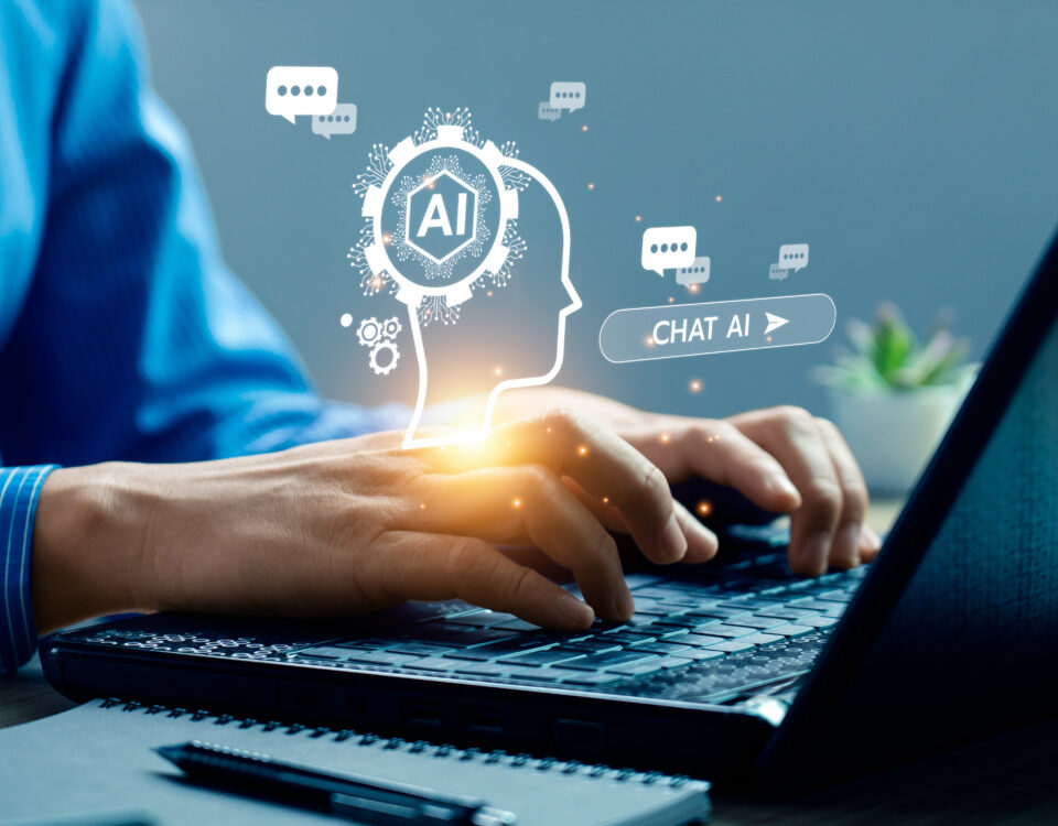 business people using artificial intelligence AI, search for information using an artificial intelligence chatbot. smart technology by inputting. future technology information, Open AI