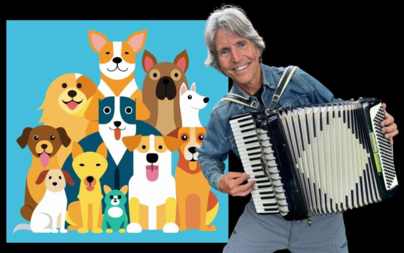 Mr. V in front of Dog Days poster