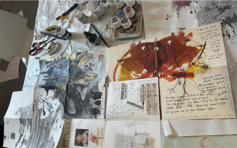 art papers and collage creating a book