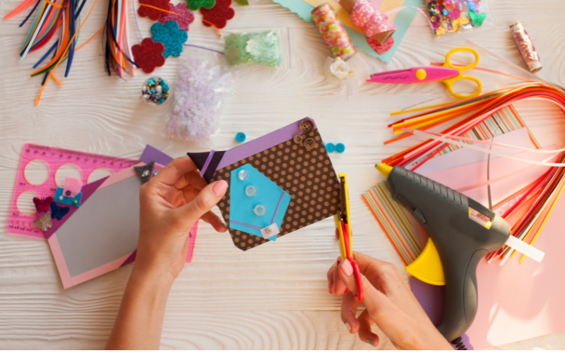 Person using mixed media to craft a handmade card, Vee Gunn, Mindful Making Art Class for Adults