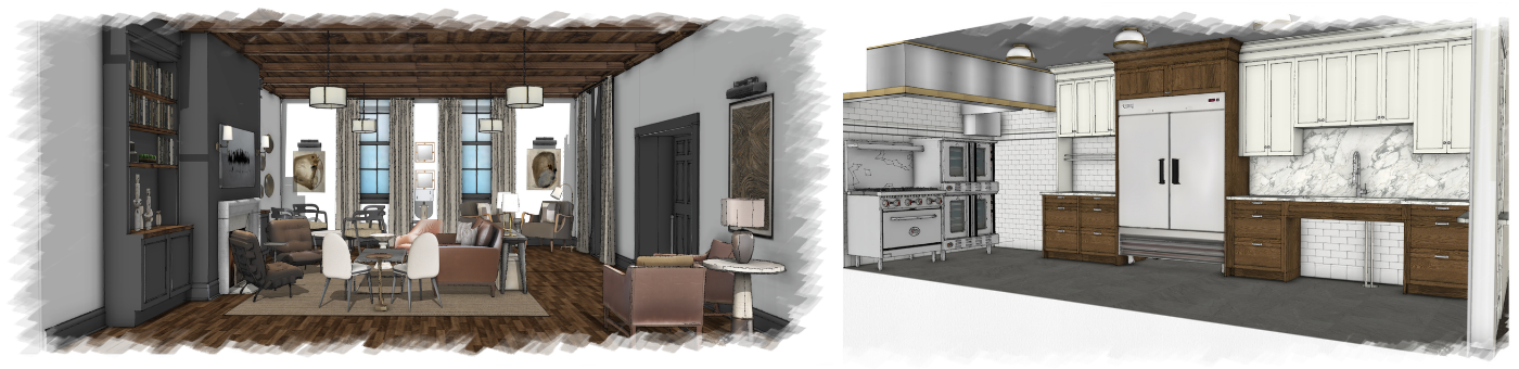 Architectural Rendering of renovated Nagel Room and Catering Kitchen